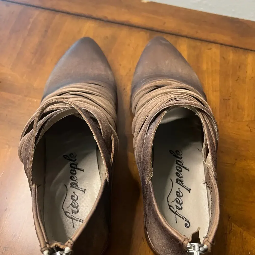 Dark Brown Distressed Free People Booties 38 - Picture 4 of 7